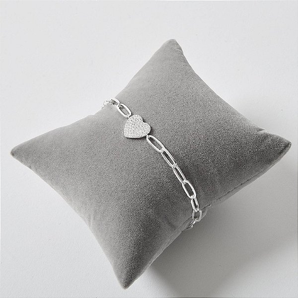 Pulseira Cartier com Coração Cravejado 12mm em Prata 925