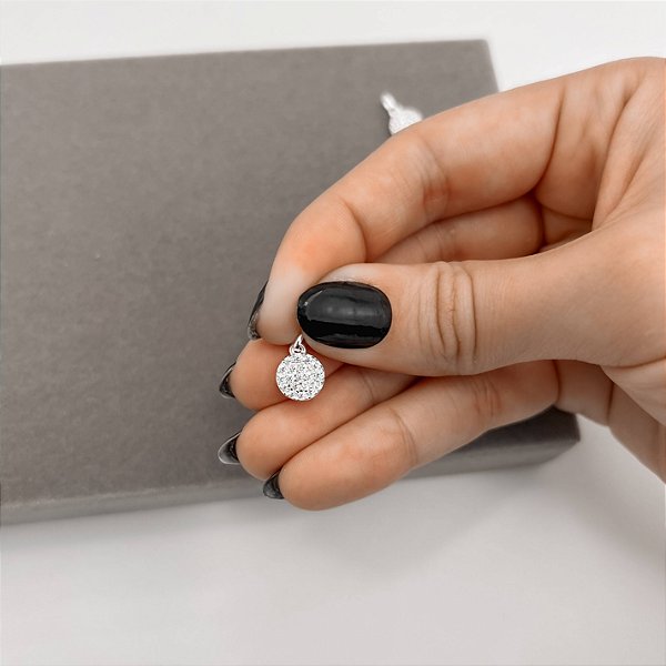 Pingente Botão com Zircônias 8mm em Prata 925