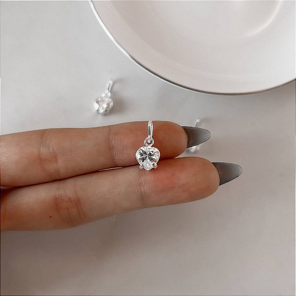 Pingente Coração Zircônia Cristal 5mm em Prata 925
