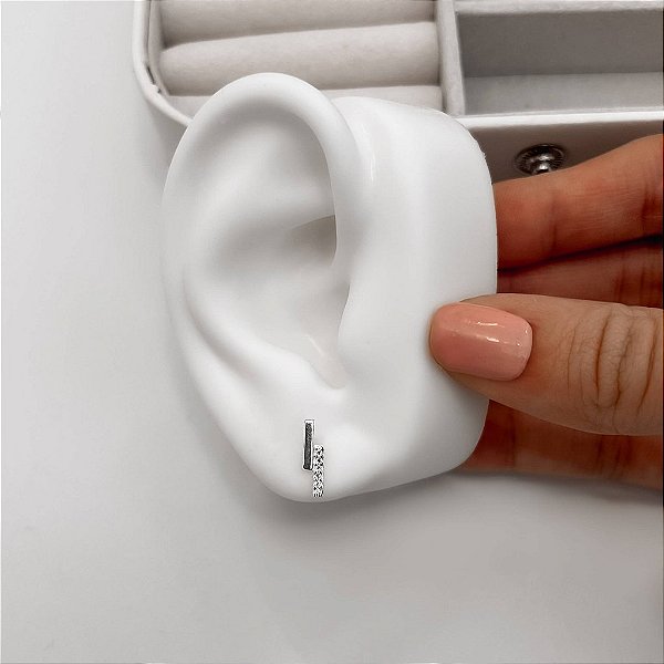 Brinco Dois Palitos - Liso e Cravejado 12mm em Prata 925