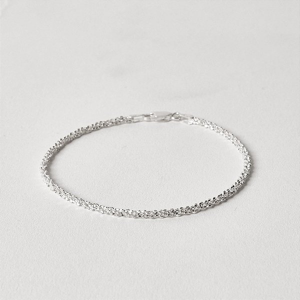Pulseira Corrente Pipoca Brilhosa 2.3mm em Prata 925 - 18,5cm