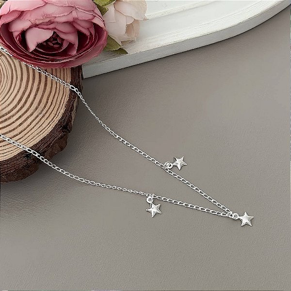 Chocker Estrelas 30cm em Prata 925