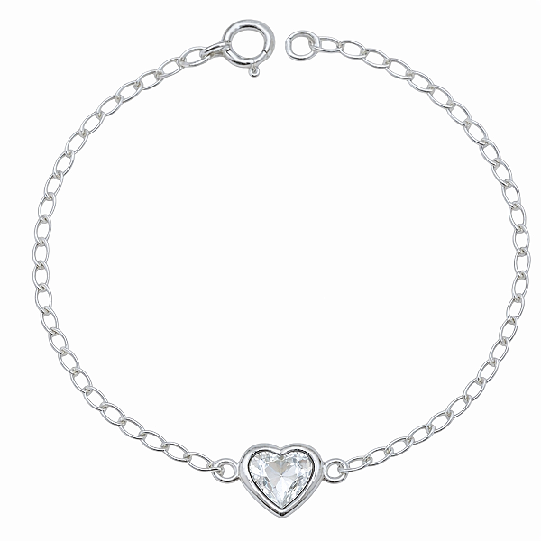 Pulseira em Prata 925 com Coração em Cristal Transparente