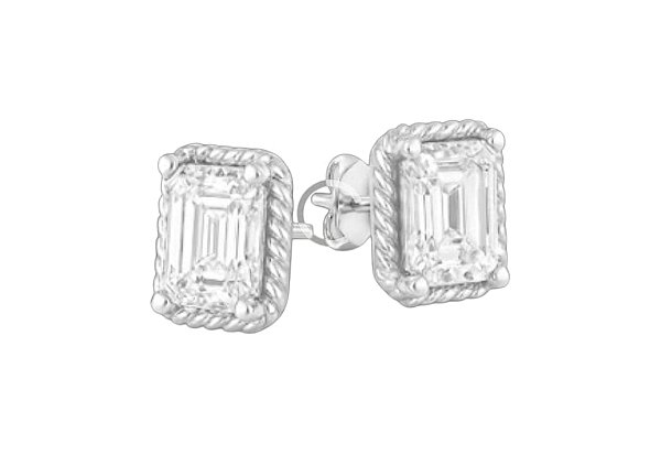 Brinco Prata 925 com Cristal Retangular Transparente e Moldura Trançada