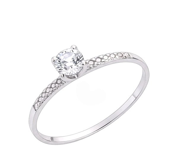 Anel Solitário em Prata 925 com Zircônia Cristal Transparente e Aro Diamantado Ale Semijoias