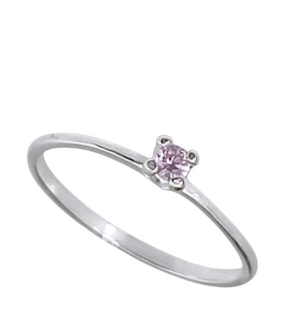 Anel Solitário em Prata 925 com Zircônia Rosa Bebê Ale Semijoias