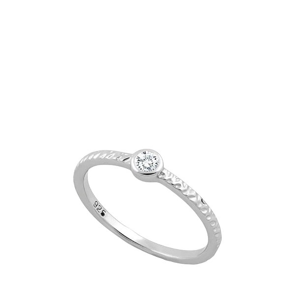 Anel Solitário em Prata 925 com Zircônia Cristal Transparente e Aro Diamantado Ale Semijoias