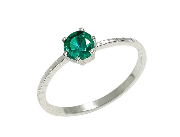 Anel Solitário em Prata 925 com Zircônia Verde Esmeralda e Aro Diamantado Ale Semijoias