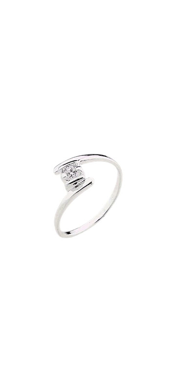 Anel Assimétrico em Prata 925 com Zircônia Cristal Transparente Ale