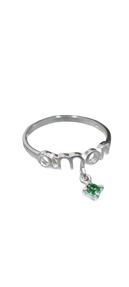Anel "Mom" em Prata 925 com Pingente de Zircônia Verde Esmeralda. Ale Semijoias