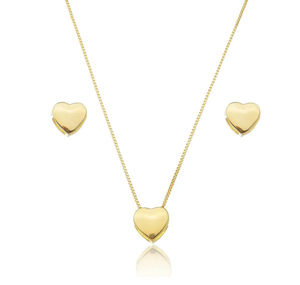 Conjunto Coração Liso Banhado a Ouro 18k — Ale Semijoias
