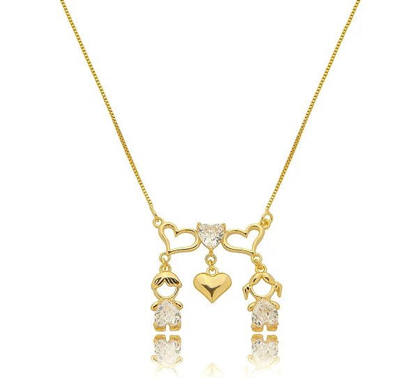 Colar Casal de Filhos Banhado a Ouro 18k com zircônia Cor cristal transparente — Ale Semijoias