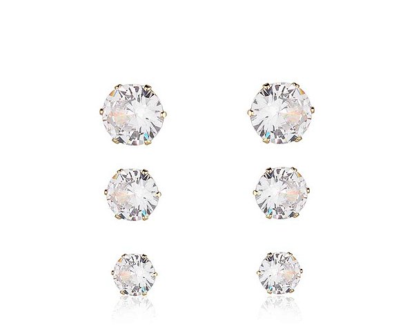Trio de Brincos Ponto de Luz Banhdo a Ouro 18k com Zircônia Cristal — Ale Semijoias