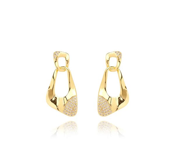 Brinco Orgânico Pendente com Micro Zircônias Banhado a Ouro 18k — Ale Semijoias