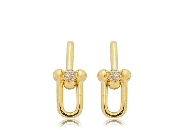 Brinco Elos Duplo com Micro Zircônias Banhado a Ouro 18k — Ale Semijoias
