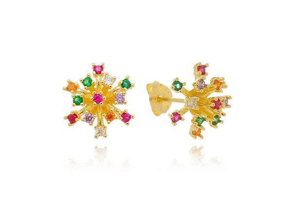 Brinco Chuveiro Raios Multicolor com Zircônias Coloridas Banhado a Ouro 18k — Ale Semijoias
