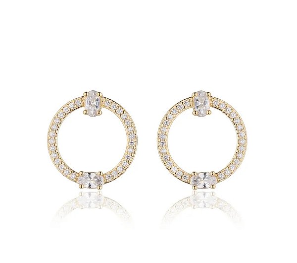 Brinco Círculo Cravejado com Zircônias e Micro Zircônias Banhado a Ouro 18k — Ale Semijoias