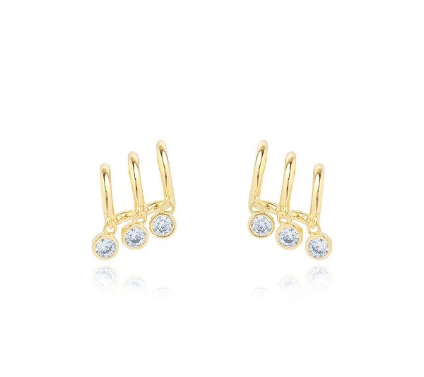 Brinco Três Aros com Zircônias Ponto de Luz Banhado a Ouro 18k — Ale Semijoias