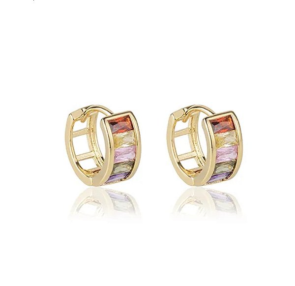 Brinco Argolinha Zircônias Multicolor Ouro 18k | Ale Semijoias