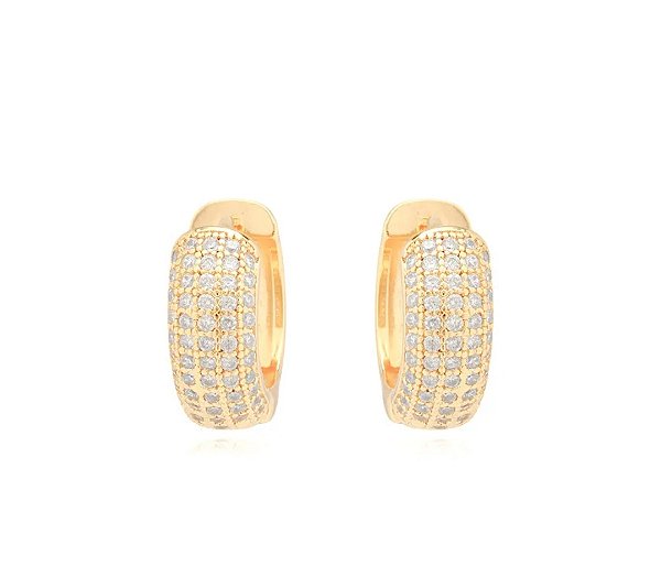 Brinco Argola Abaulada Micro Zircônias Ouro 18k | Ale Semijoias