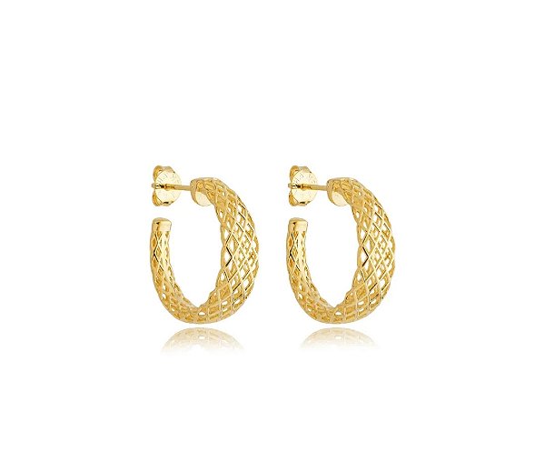 Brinco Argola Filigrana Vazada com Textura Entrelaçada Banhado a Ouro 18k — Ale Semijoias