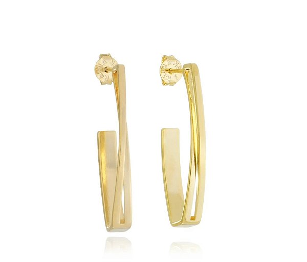 Brinco Meia Argola Dupla Trançada e Lisa Banhado a Ouro 18k — Ale Semijoias