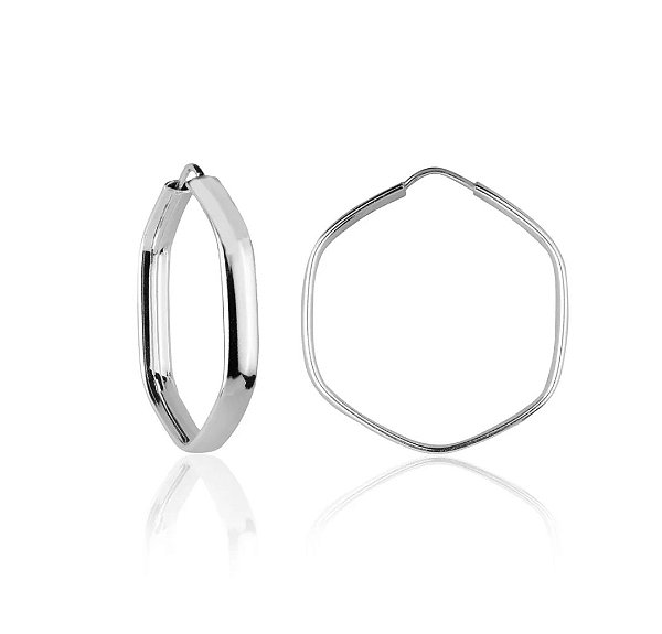 Brinco Argola Hexagonal Fio Liso em Prata 800 — Ale Semijoias