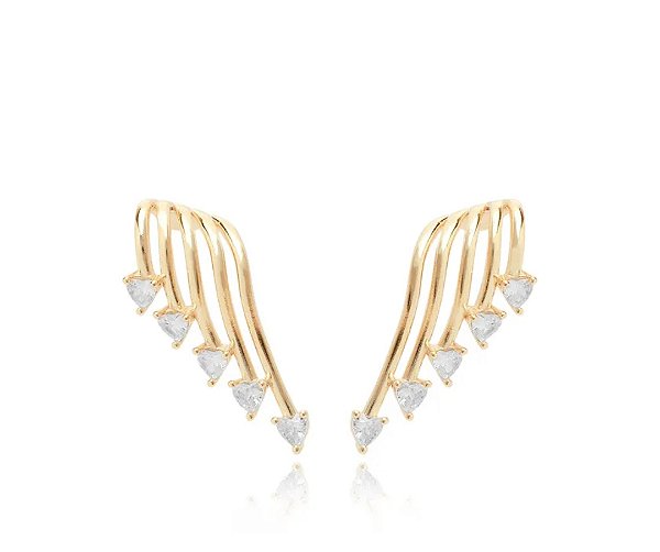 Brinco Ear Cuff Cascata de Aros com Corações de Zircônia Banhado a Ouro 18k — Ale Semijoias