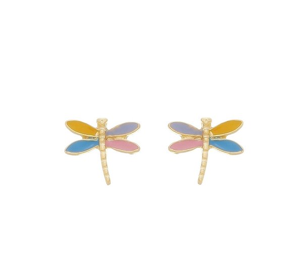 Brinco Infantil Libélula Asas Esmaltadas Coloridas Banhado a Ouro 18k — Ale Semijoias