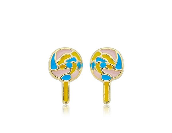 Brinco Infantil Baby Pirulito Esmaltado Colorido com Tarraxa de Segurança Banhado a Ouro 18k — Ale Semijoias