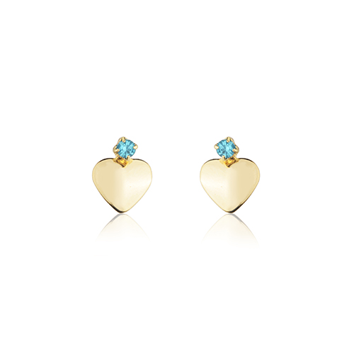 Brinco Infantil ou Segundo Furo Coração Liso com Strass Azul Banhado a Ouro 18k — Ale Semijoias