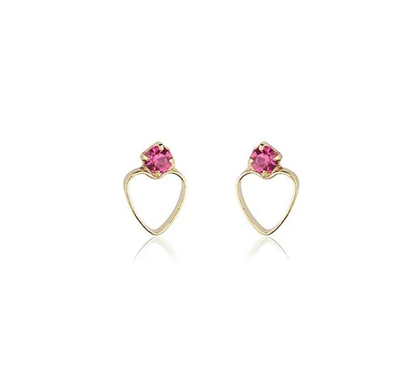 Brinco Infantil ou Segundo Furo Coração Vazado com Strass Rosa Banhado a Ouro 18k — Ale Semijoias