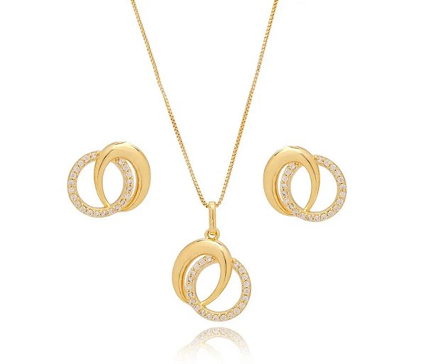 Conjunto Colar e Brinco Entrelaçados Ouro 18k