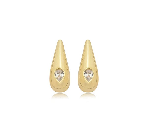 Brinco Gota Alongada com Zircônia Banhado a Ouro 18k