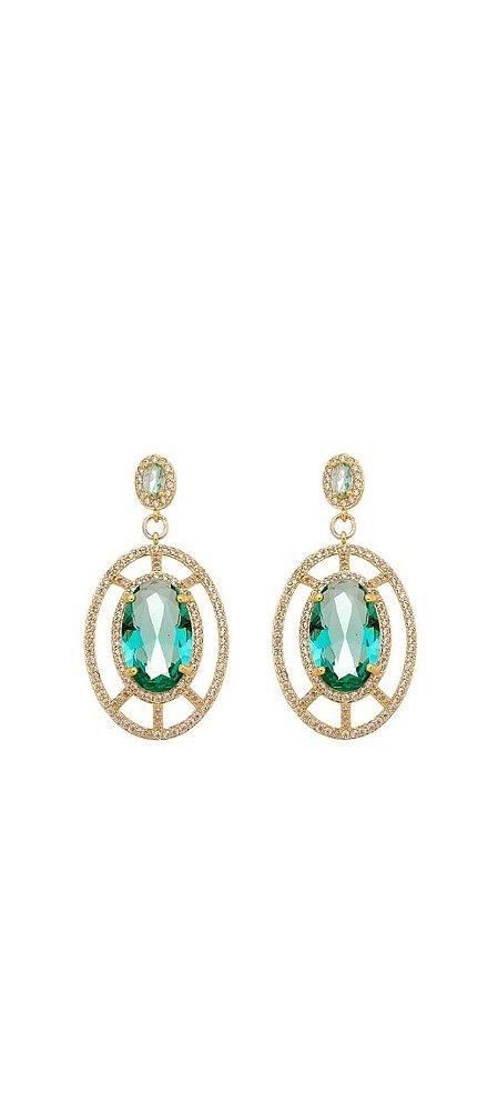Brinco Festa com Zircônias Verde Paraíba Banhado a Ouro 18k