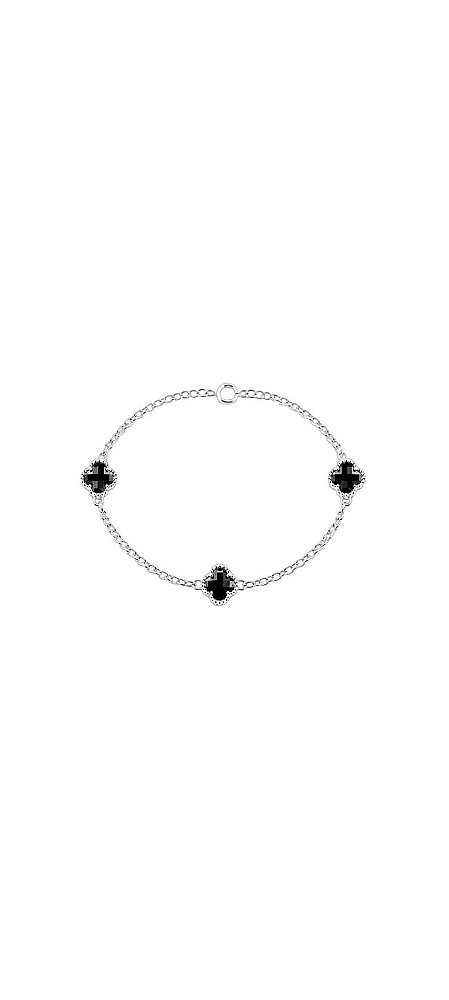 Pulseira Trevo em Prata com Cristal Preto