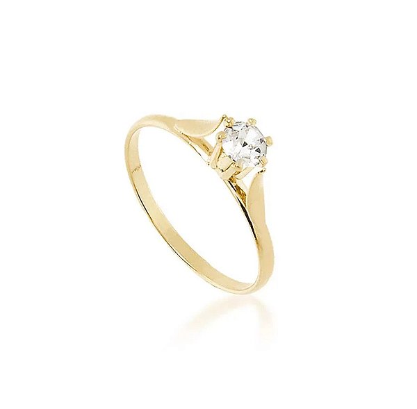Anel Solitário Semijoia Pedra Strass com Folhinhas Banho Ouro 18k - Ale Semijoias