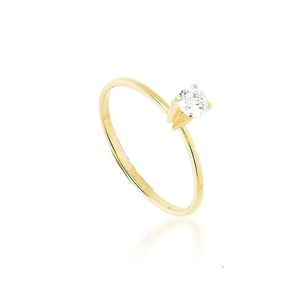 Anel Solitário Semijoia Pedra Zircônia Aro Liso Banho Ouro 18k - Ale Semijoias