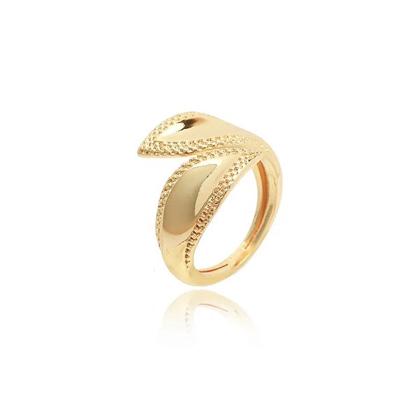 Anel Ajustável Folha Textura Banho Ouro 18k - Ale Semijoias