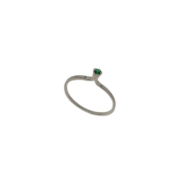 Anel Solitário Zircônia Verde Esmeralda Prata 925 - Ale Semijoias
