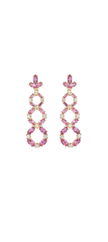 Brinco Elos Zircônias Rosa Marquise Banho Ouro 18k - Ale Semijoias
