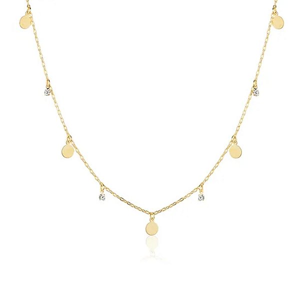 Colar Medalinhas e Ponto de Luz Banho Ouro 18k - Ale Semijoias
