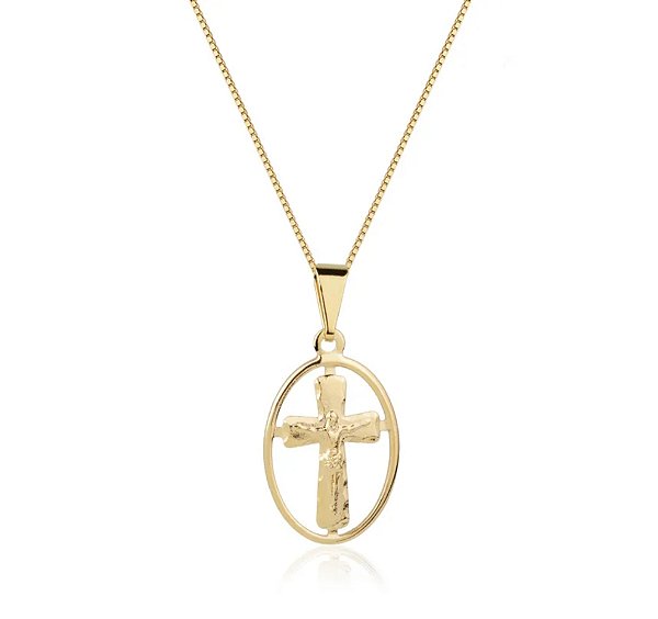 Colar Crucifixo Pequeno Vazado Banho Ouro 18k - Ale Semijoias