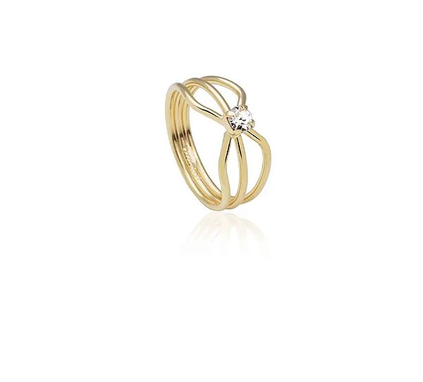 Anel Infantil Fios Entrelaçados com Zircônia Cristal Banho Ouro 18k - Ale Semijoias