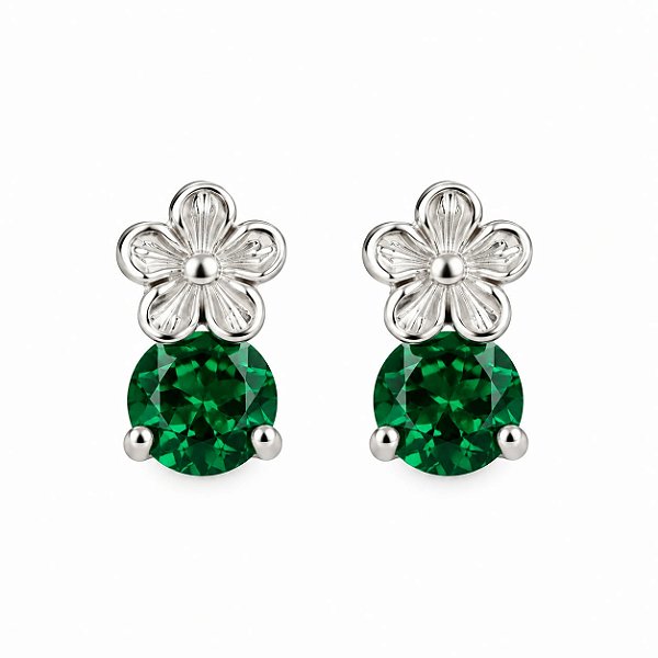 Brinco Florzinha com Zircônia Verde Esmeralda Prata 925 - Ale Semijoias