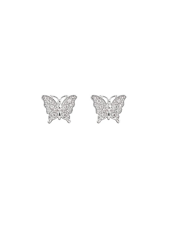 Brinco Borboleta Microcravejada Zircônia Cristal 9mm Prata 925 - Ale Semijoias