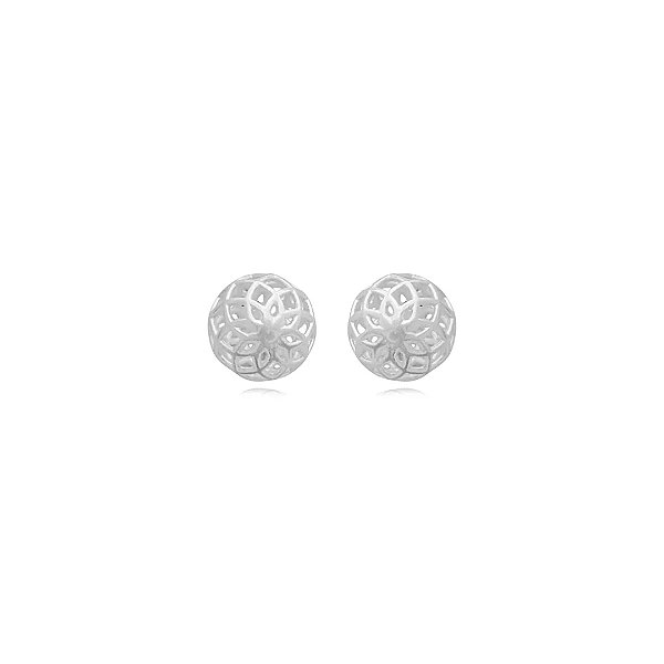 Brinco Esfera Vazada Floral 0,8cm Prata 925 - Ale Semijoias