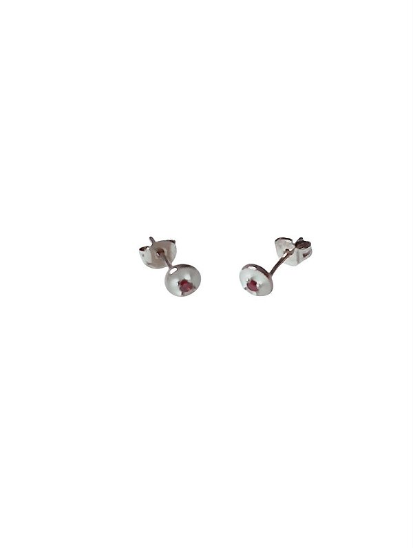 Brinco Redondo Resina Branca com Zircônia Vermelha 4mm Prata 925 - Ale Semijoias