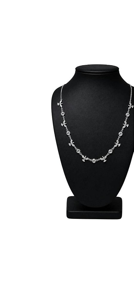 Colar Choker Espírito Santo e Cristais Transparentes Corrente Elo Oval 45cm Prata 925 - Ale Semijoias