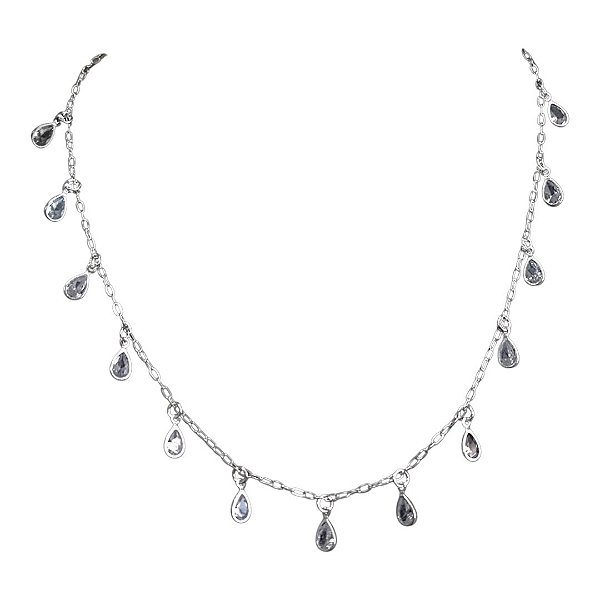 Colar Choker Pontos de Luz Gotas Zircônias Cristal Corrente Elo 1,5mm 45cm Prata 925 - Ale Semijoias